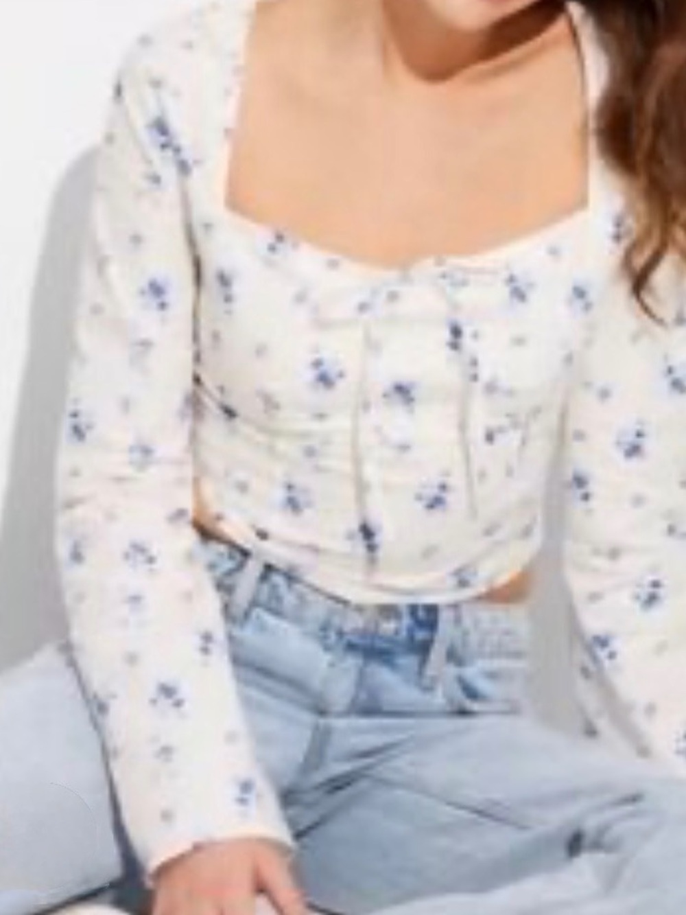 wild fable White Floral Square-Neck Corset Crop Top